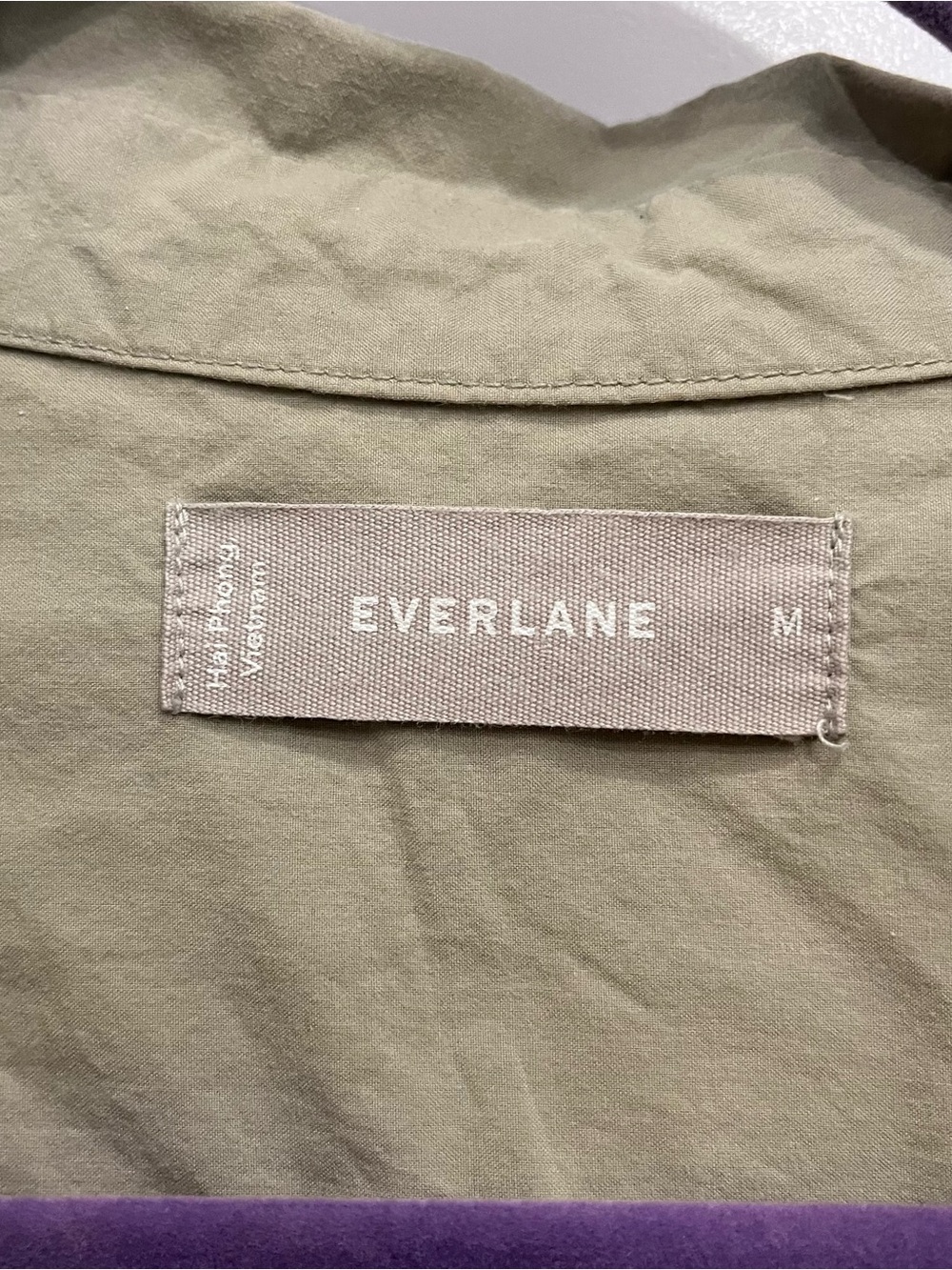 Everlane THE SHORT-SLEEVE BOXY OXFORD Olive Green Button-Up Shirt Medium Cotton - Picture 3 of 6